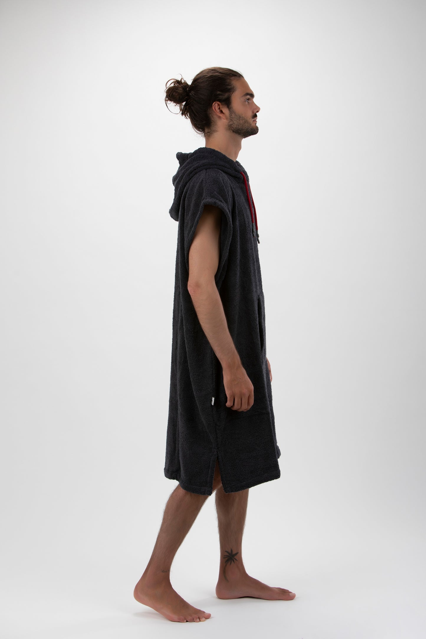 Dunkelgrauer Surf-Poncho – große Größe – Baumwolle – ärmellos