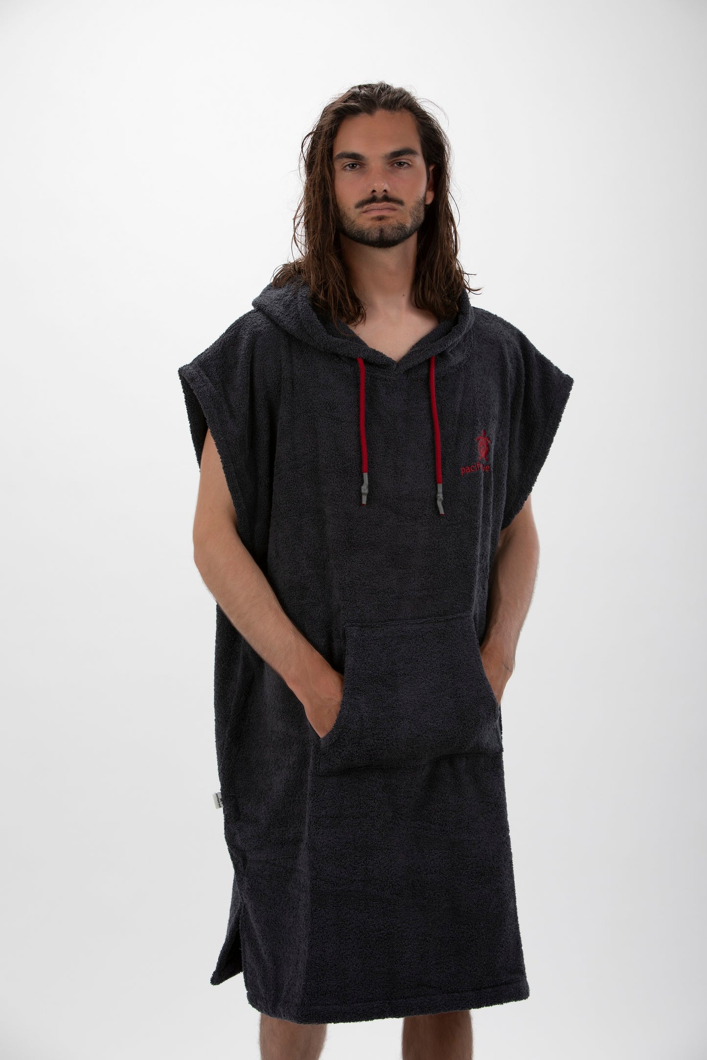 Dunkelgrauer Surf-Poncho – große Größe – Baumwolle – ärmellos