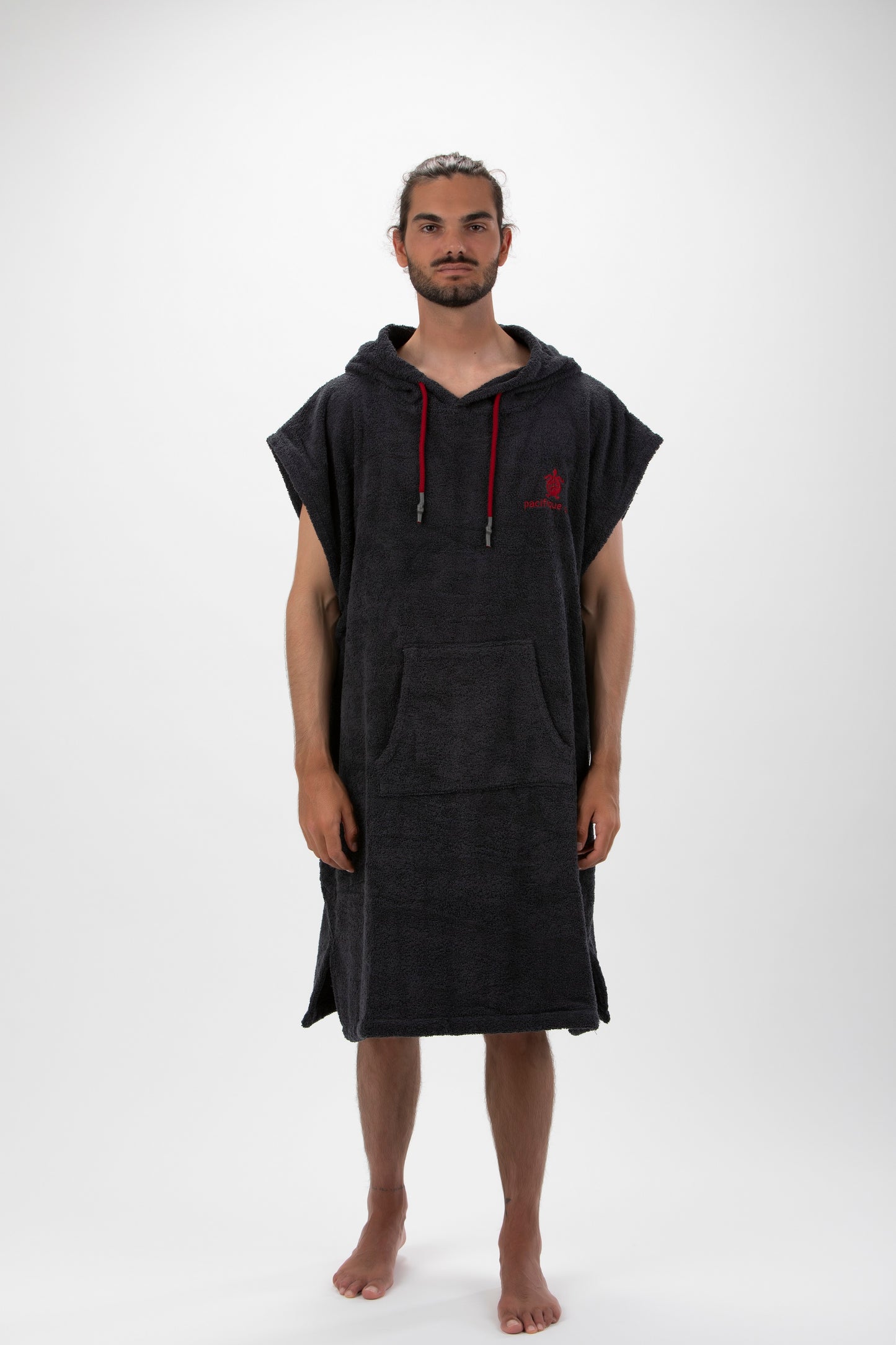 Dunkelgrauer Surf-Poncho – große Größe – Baumwolle – ärmellos