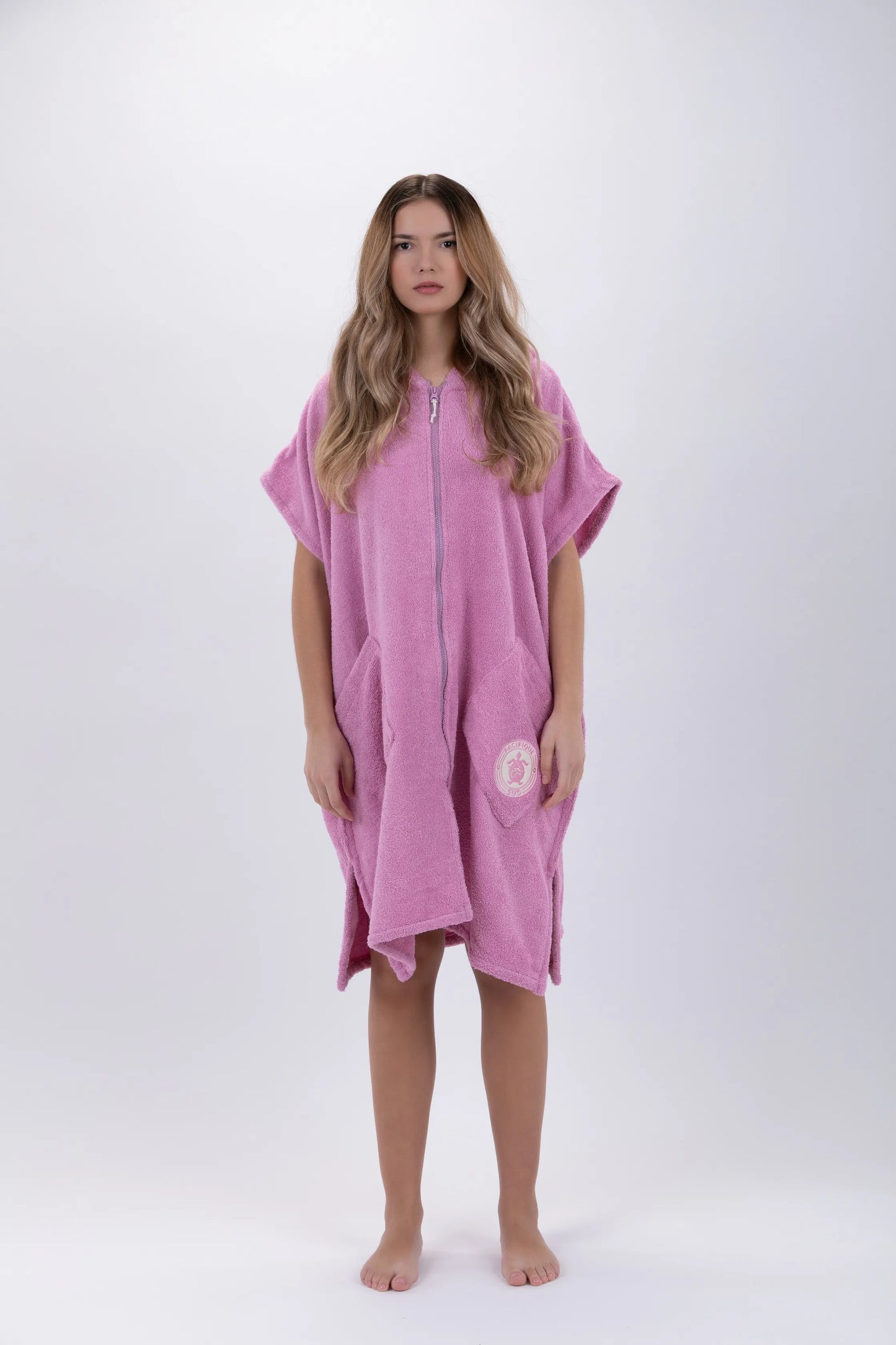 Poncho Surf Rosa - Einheitsgröße - Baumwolle - Ärmellos - Mit Reißverschluss