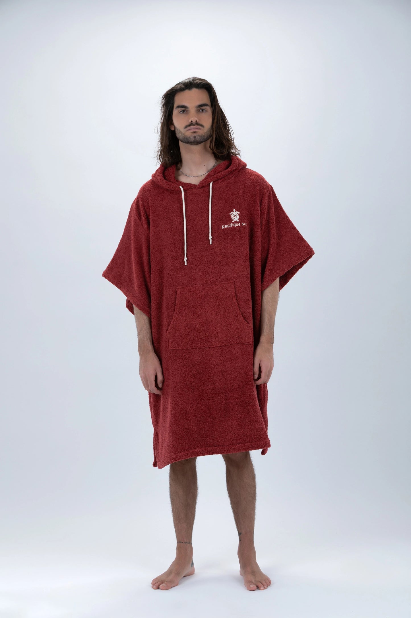 Poncho Surf Bordeaux - Einheitsgröße - Baumwolle - mit Ärmeln