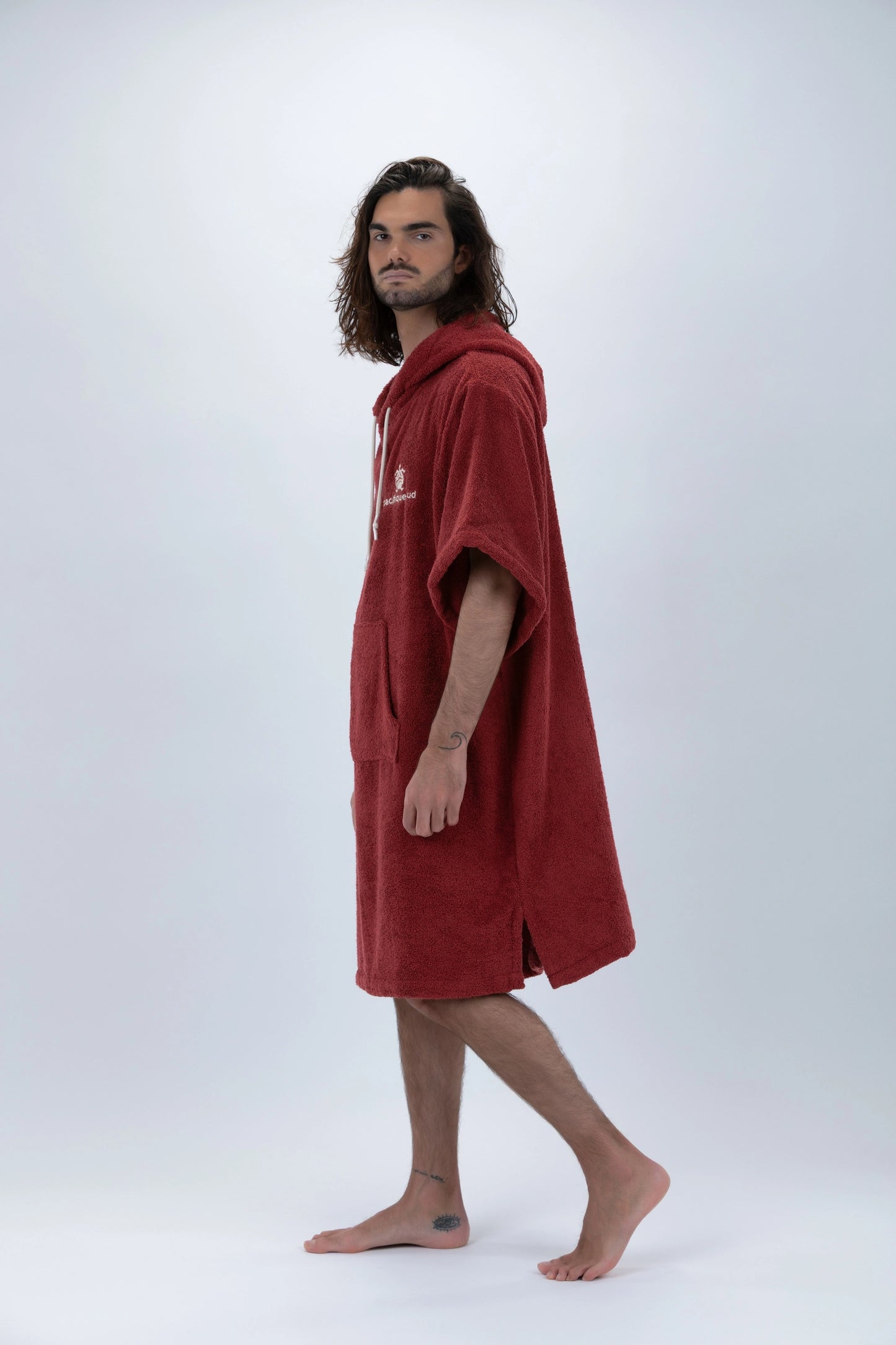 Poncho Surf Bordeaux - Einheitsgröße - Baumwolle - mit Ärmeln
