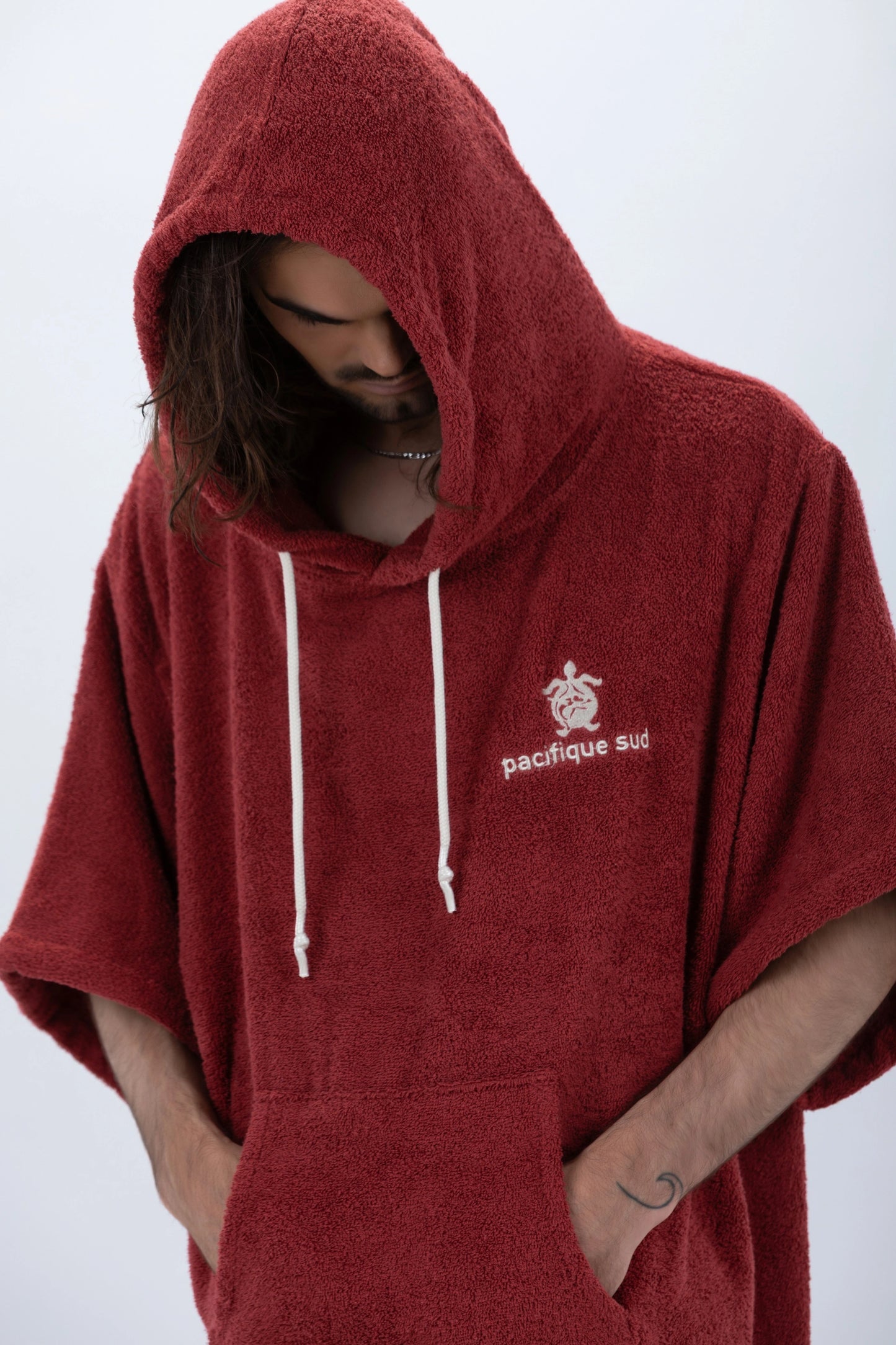 Poncho Surf Bordeaux - Einheitsgröße - Baumwolle - mit Ärmeln