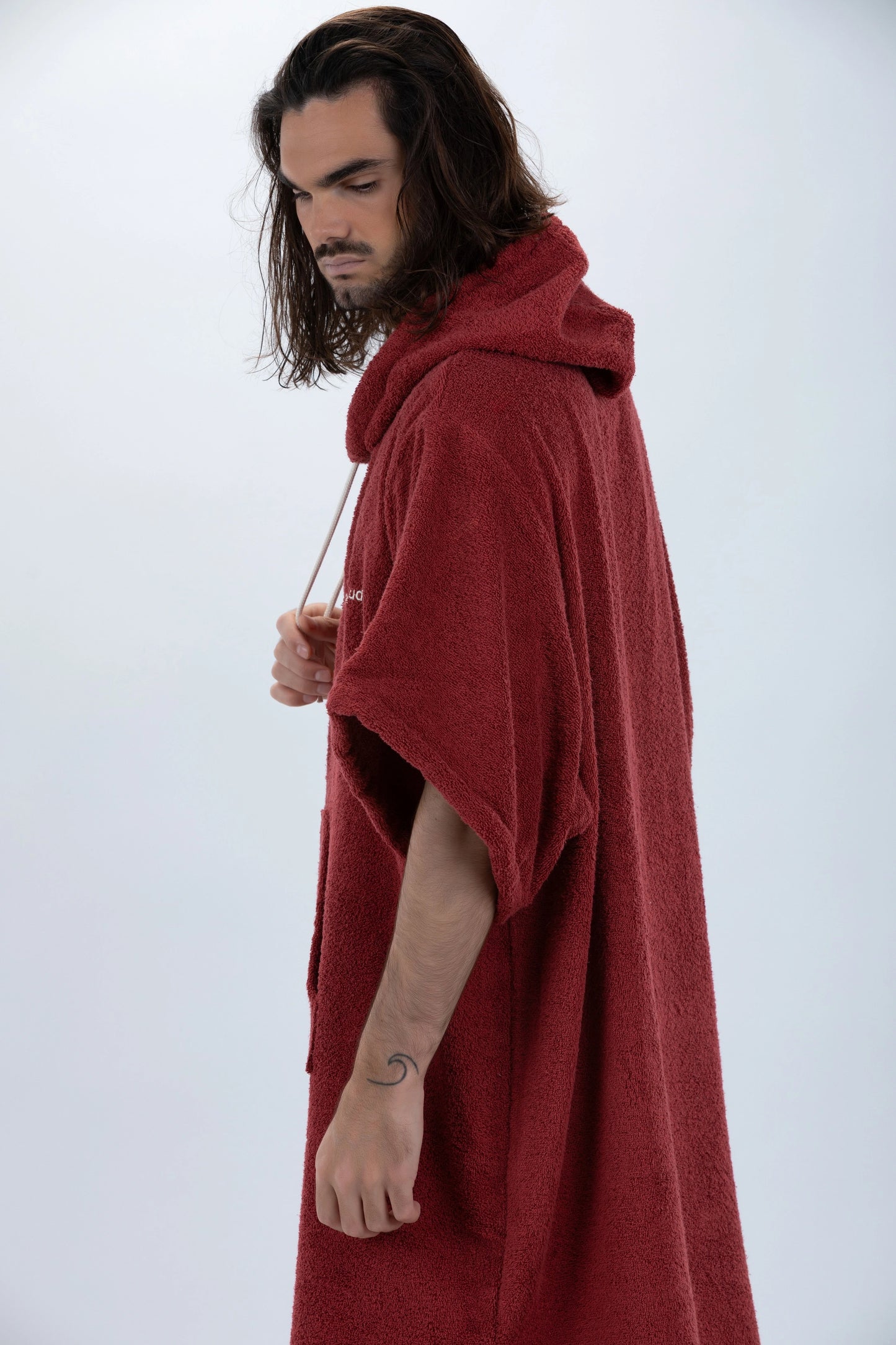 Poncho Surf Bordeaux - Einheitsgröße - Baumwolle - mit Ärmeln