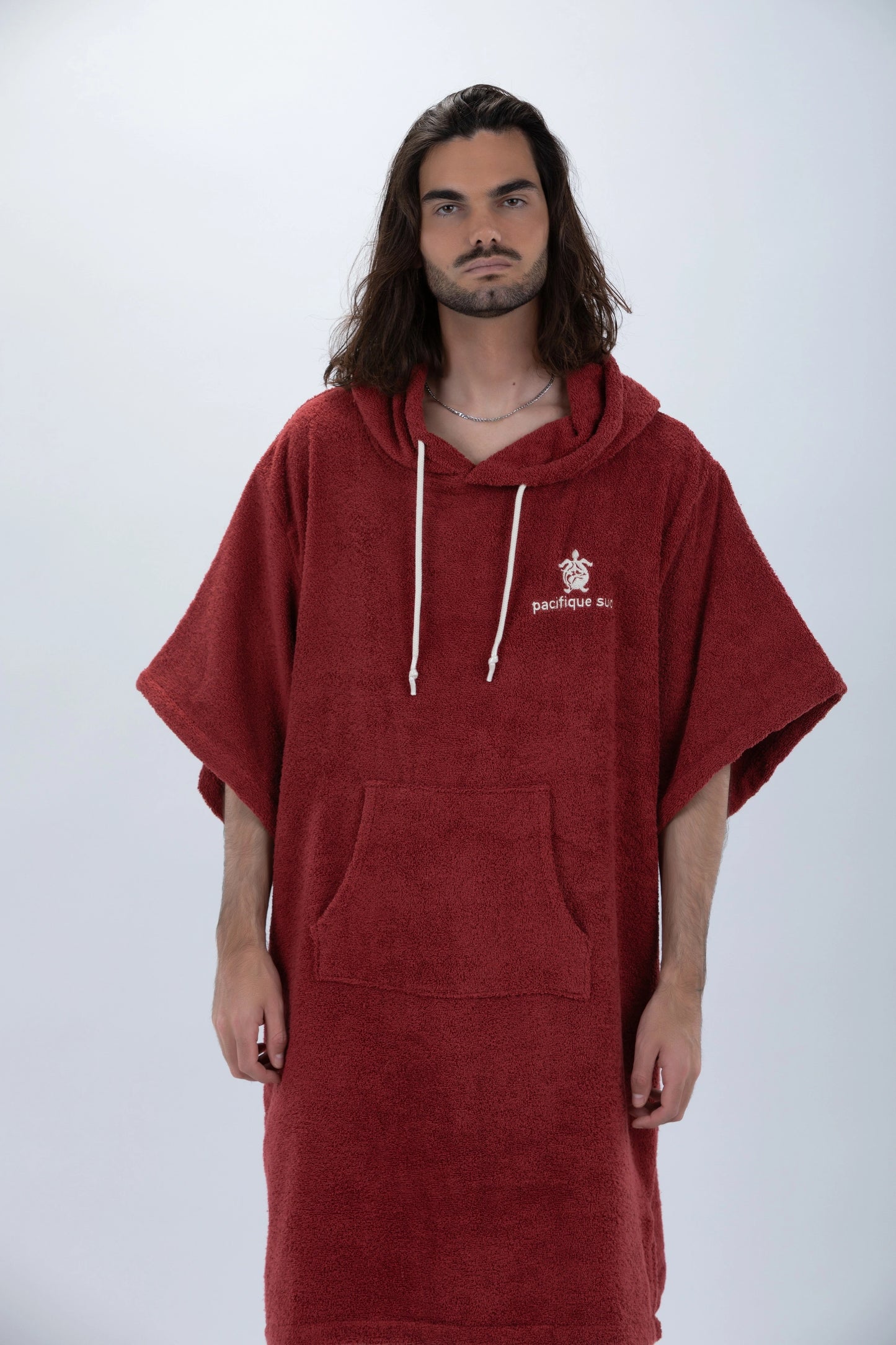 Poncho Surf Bordeaux - Einheitsgröße - Baumwolle - mit Ärmeln