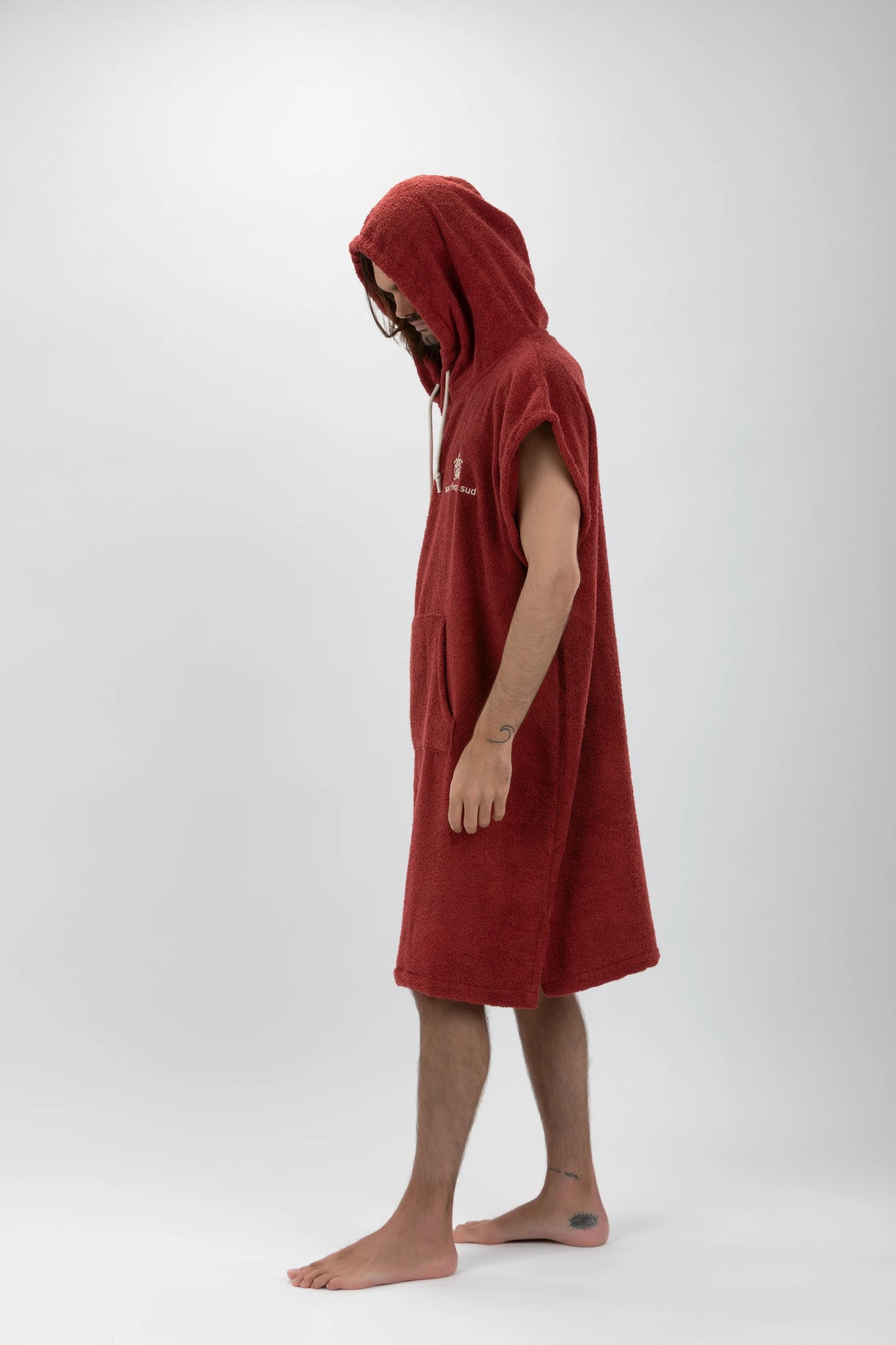 Poncho Surf Bordô - Tamanho Largo - Algodão - sem mangas