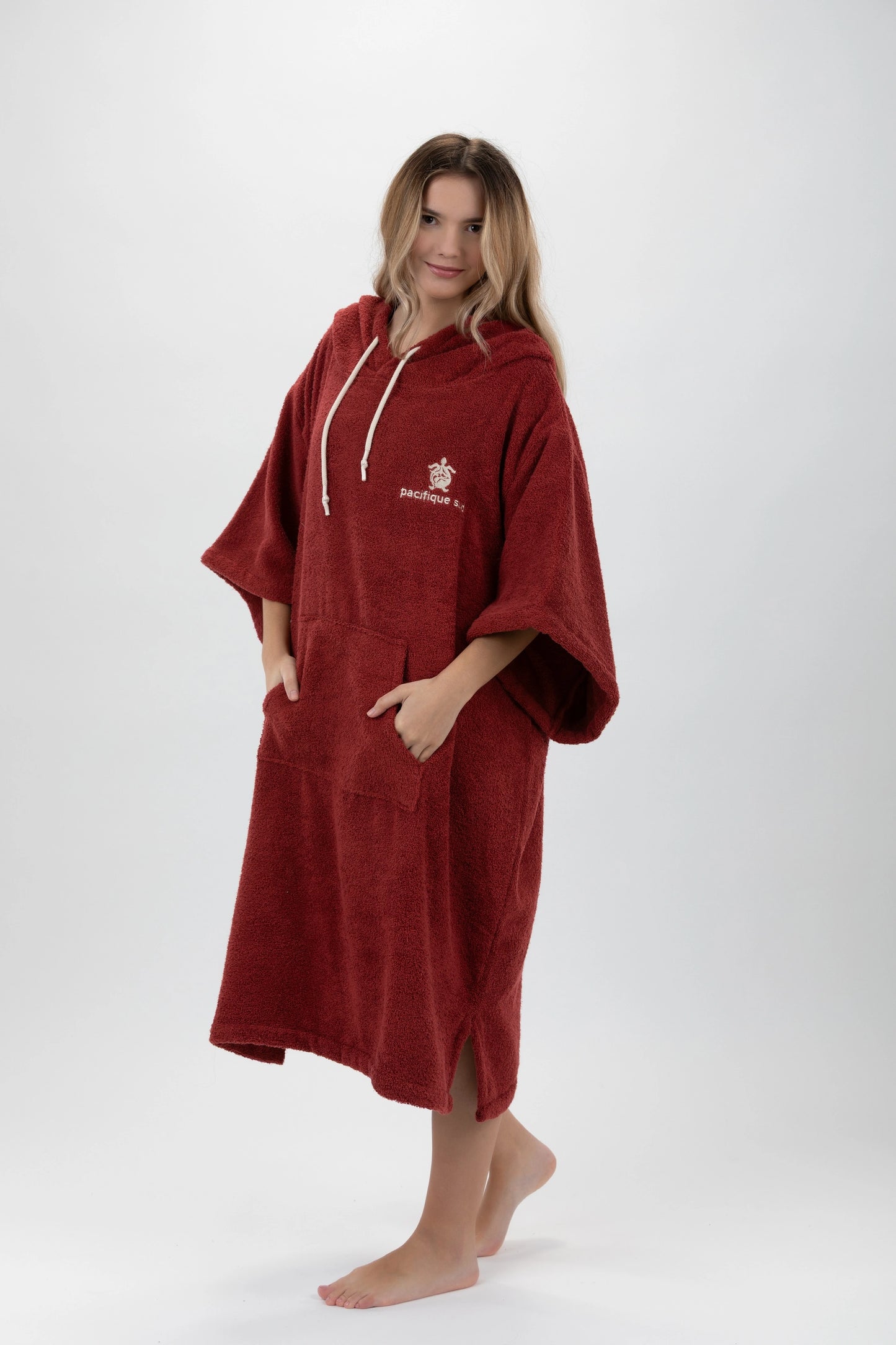 Poncho Surf Bordeaux - Einheitsgröße - Baumwolle - mit Ärmeln