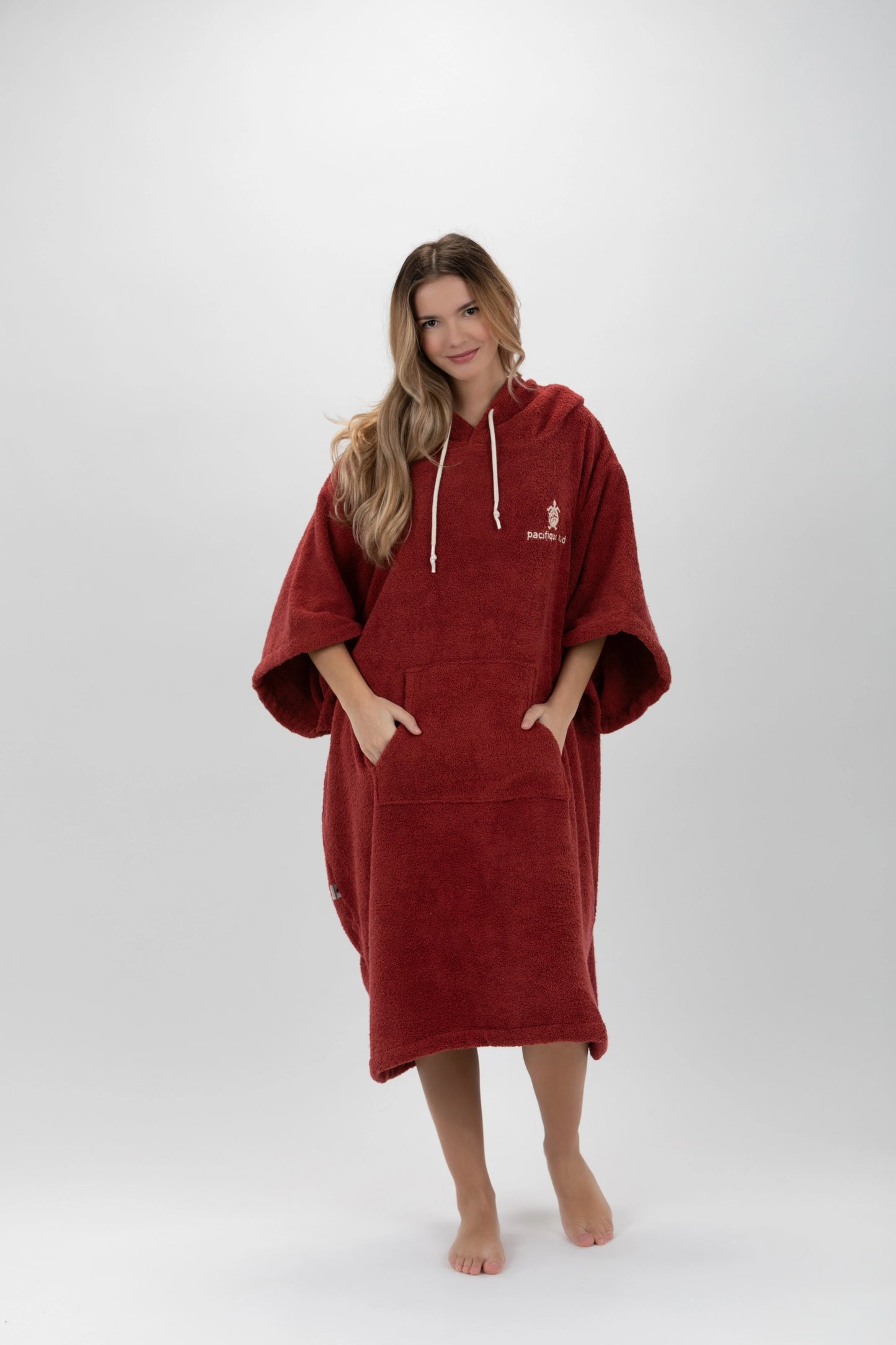 Poncho Surf Bordeaux - Einheitsgröße - Baumwolle - mit Ärmeln