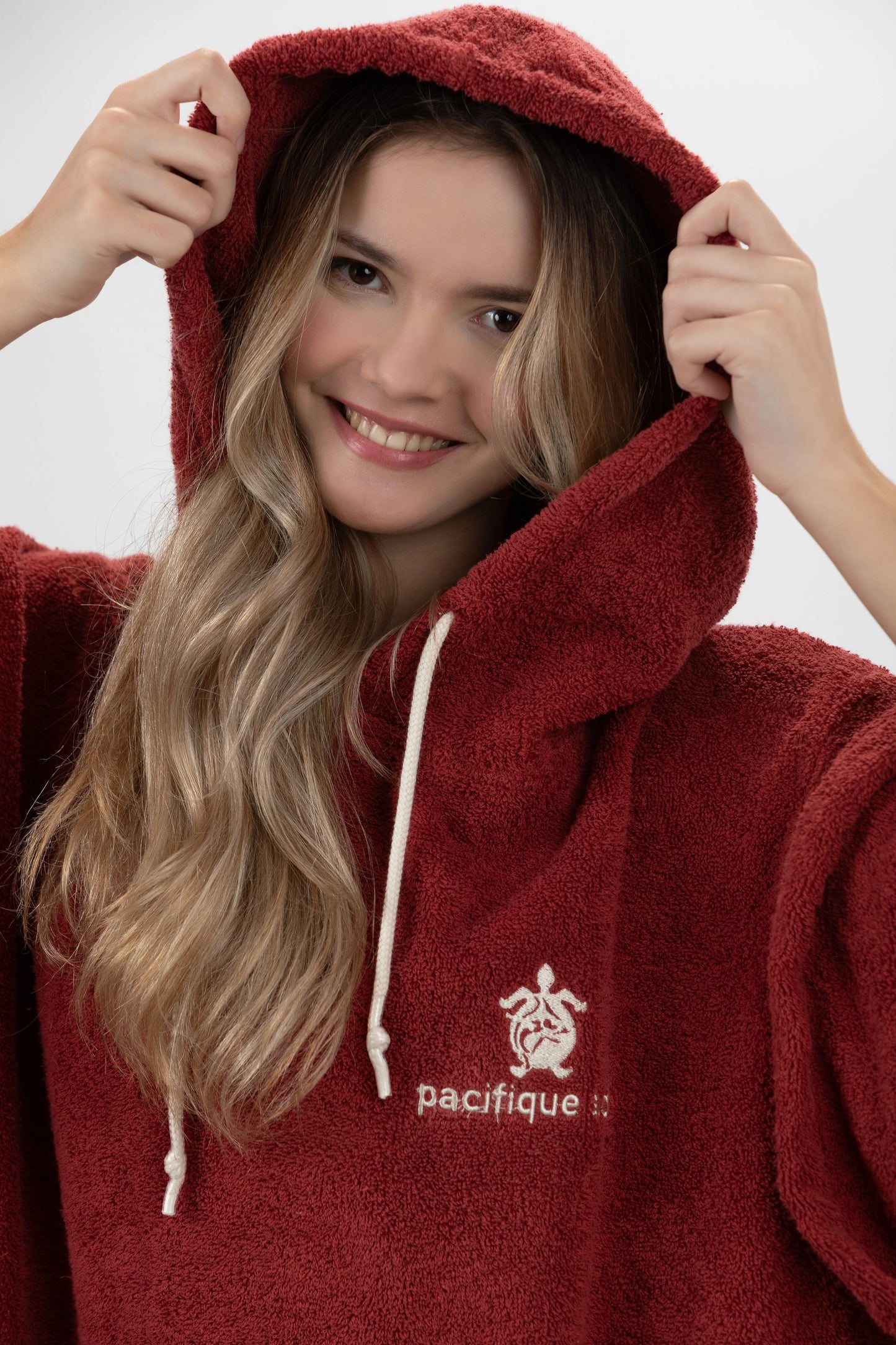 Poncho Surf Bordeaux - Einheitsgröße - Baumwolle - mit Ärmeln