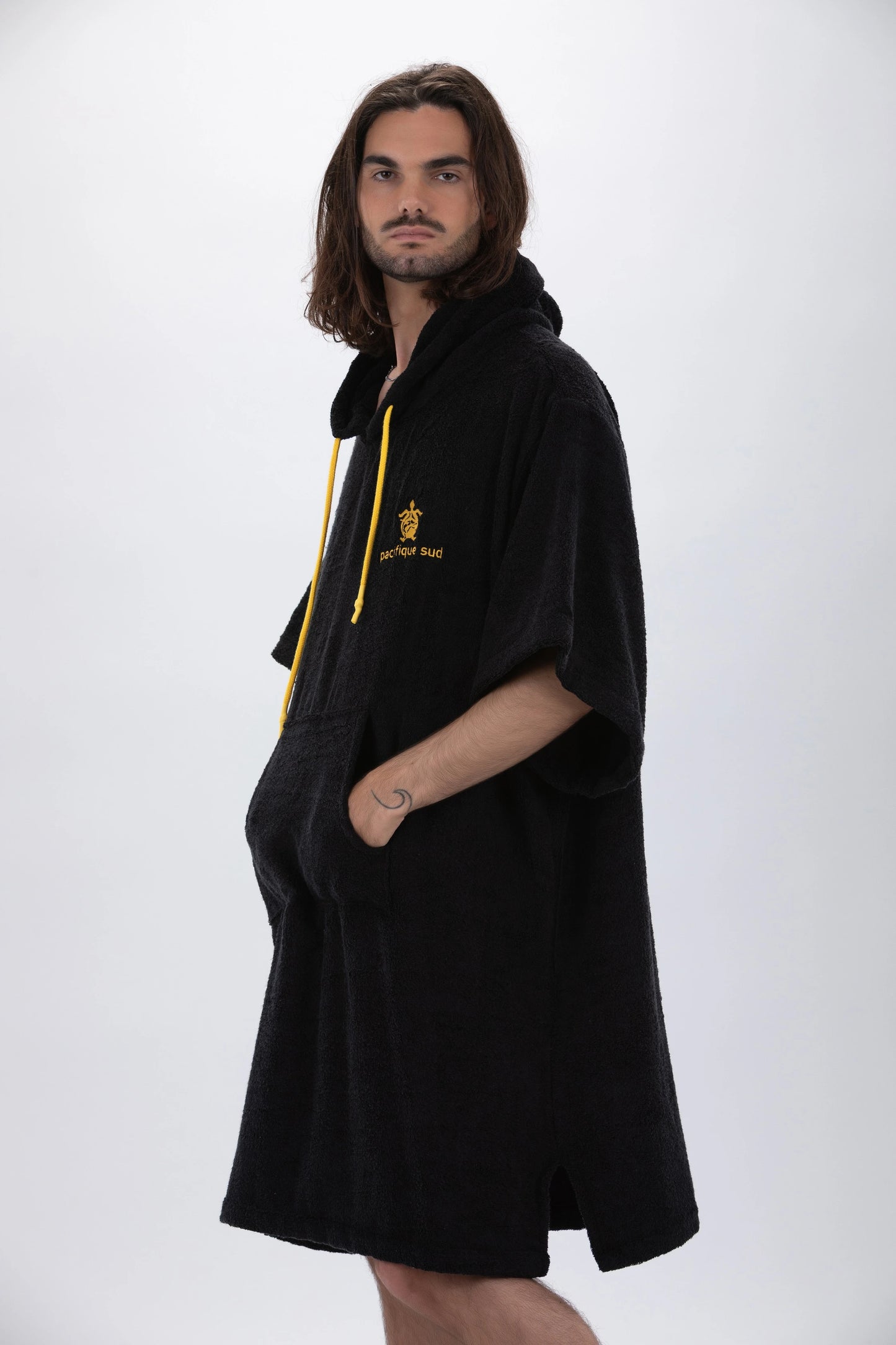 Poncho Surf Schwarz - Einheitsgröße - Tencel - Mit Ärmeln