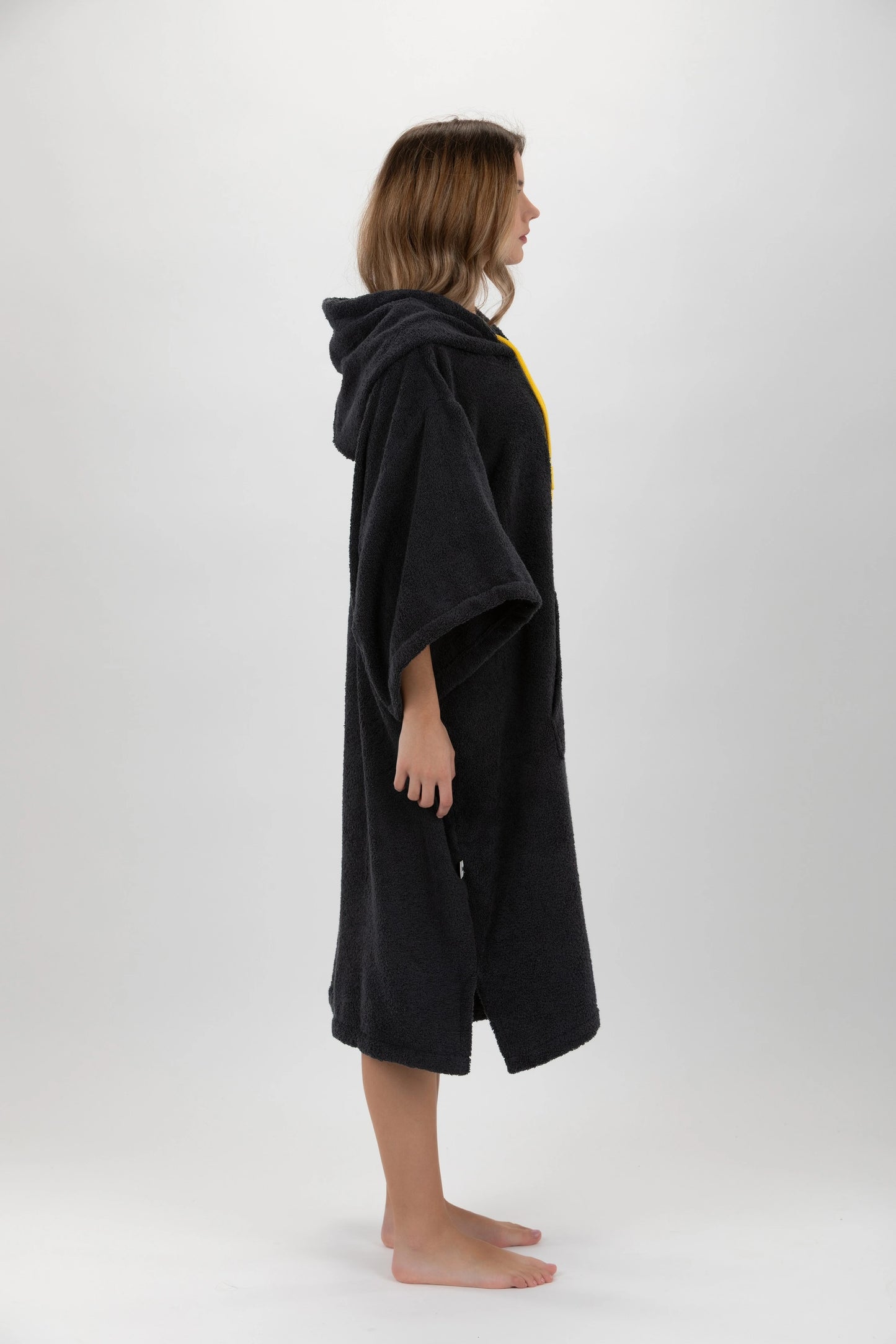 Surf Poncho Ciemnoszary - Rozmiar uniwersalny - Bawełna - z rękawami