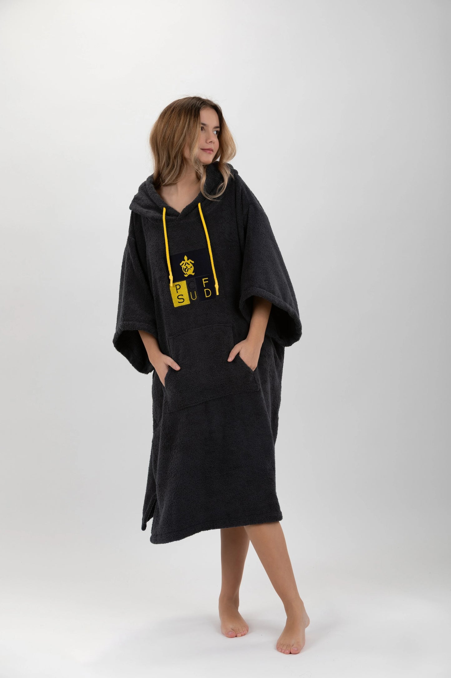 Surf Poncho Ciemnoszary - Rozmiar uniwersalny - Bawełna - z rękawami