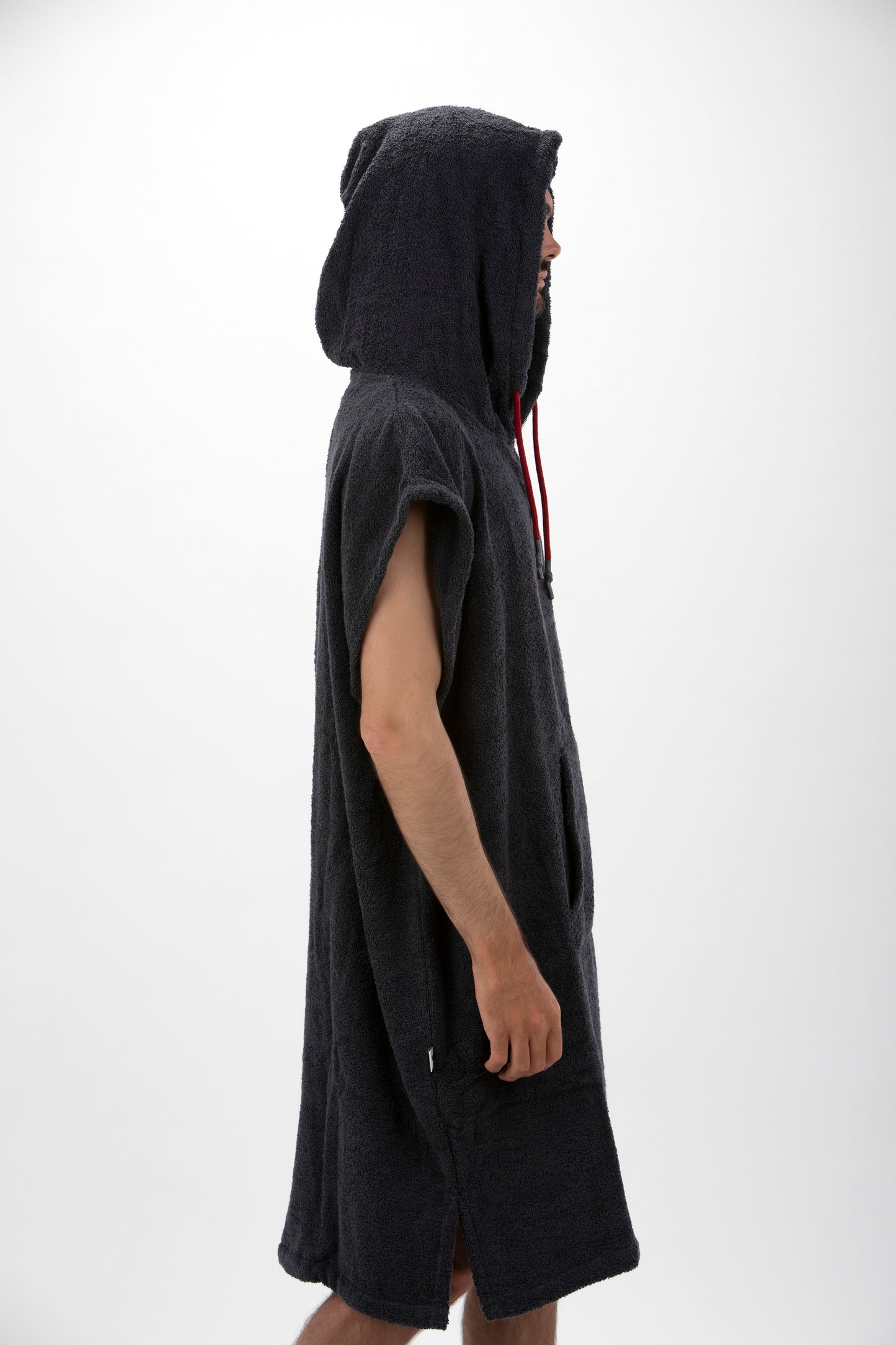Dunkelgrauer Surf-Poncho – große Größe – Baumwolle – ärmellos