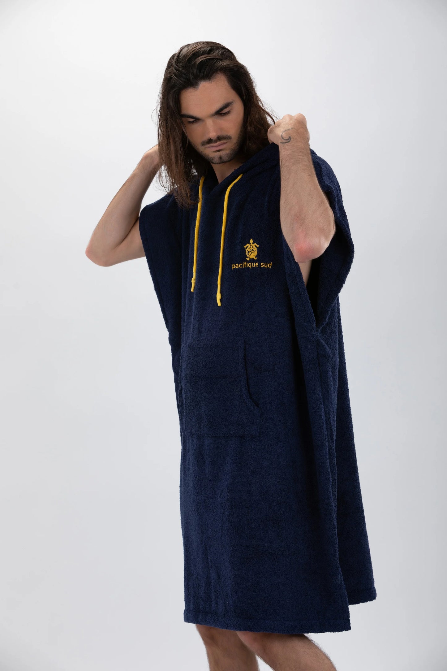 Blauer Surf-Poncho – große Größe – Baumwolle – ärmellos