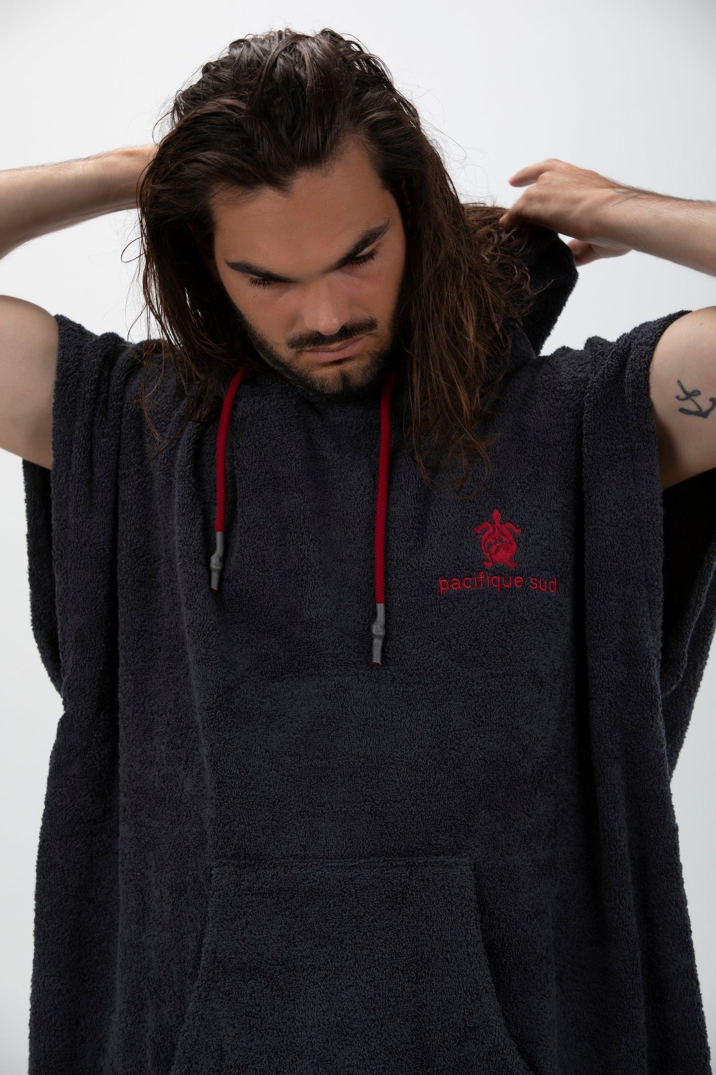 Poncho de Surf Gris Oscuro - Talla Grande - Algodón - Sin Mangas