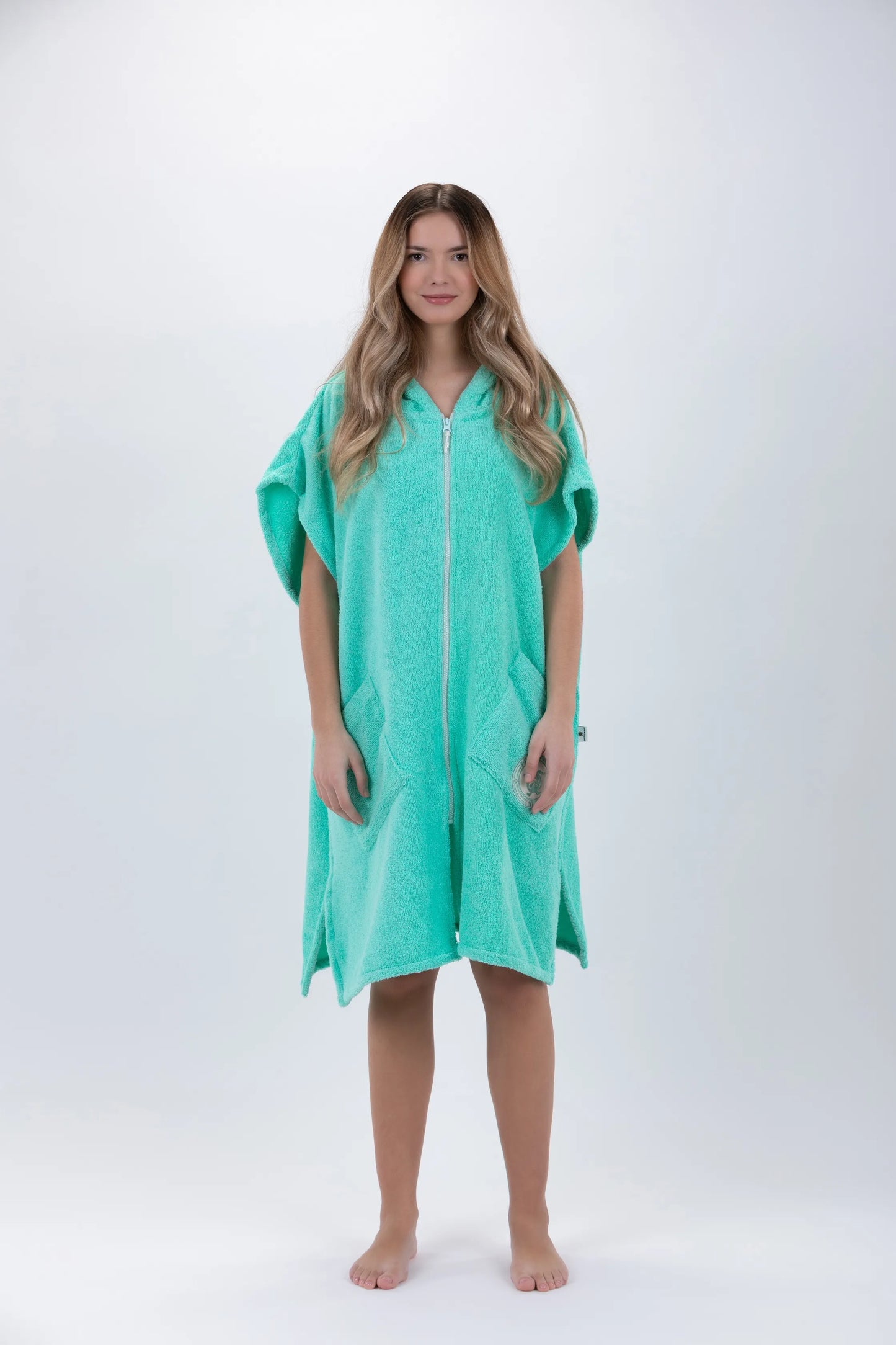 Poncho Surf Verde - Talla Única - Algodón - Sin mangas - Con Cierre Zip