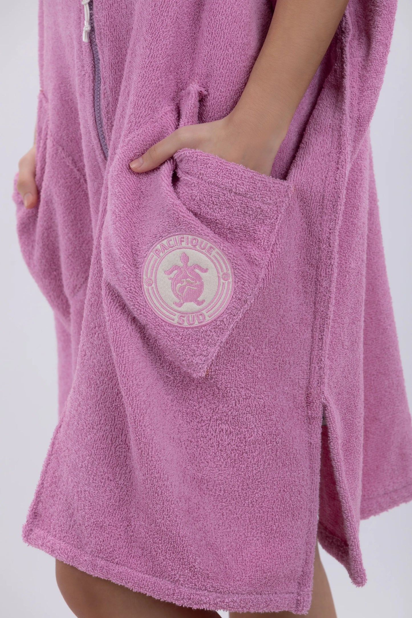 Poncho Surf Rosa - Tamanho Único - Algodão - Sem mangas - Com Fecho Zip