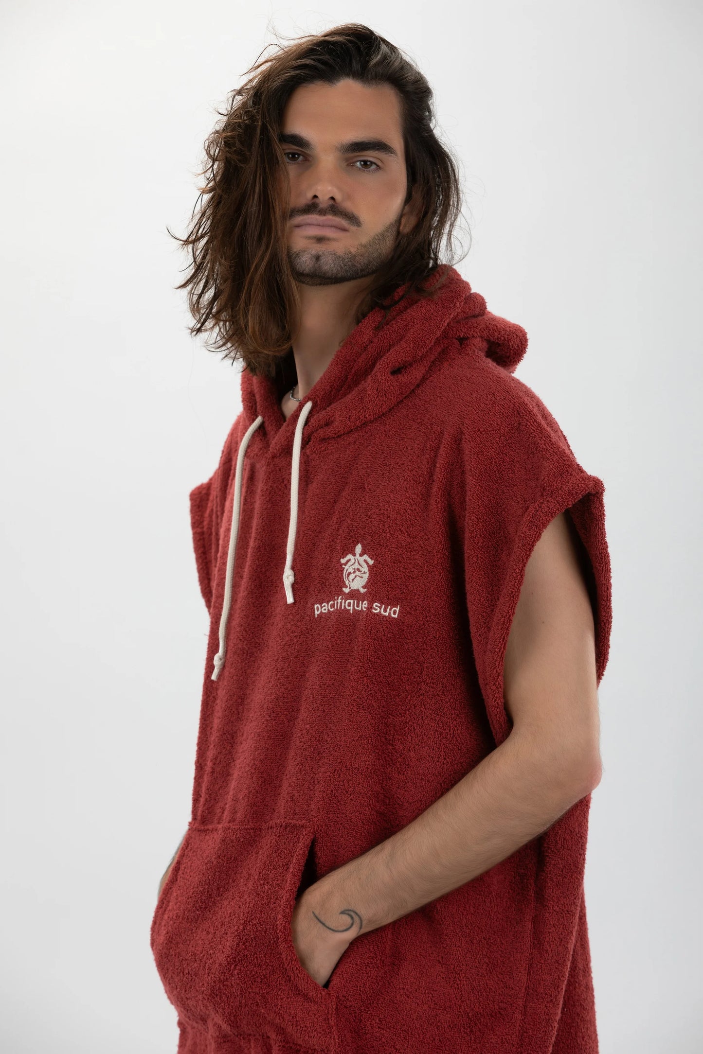 Poncho Surf Burdeos - Tamaño Ancho - Algodón - sin mangas