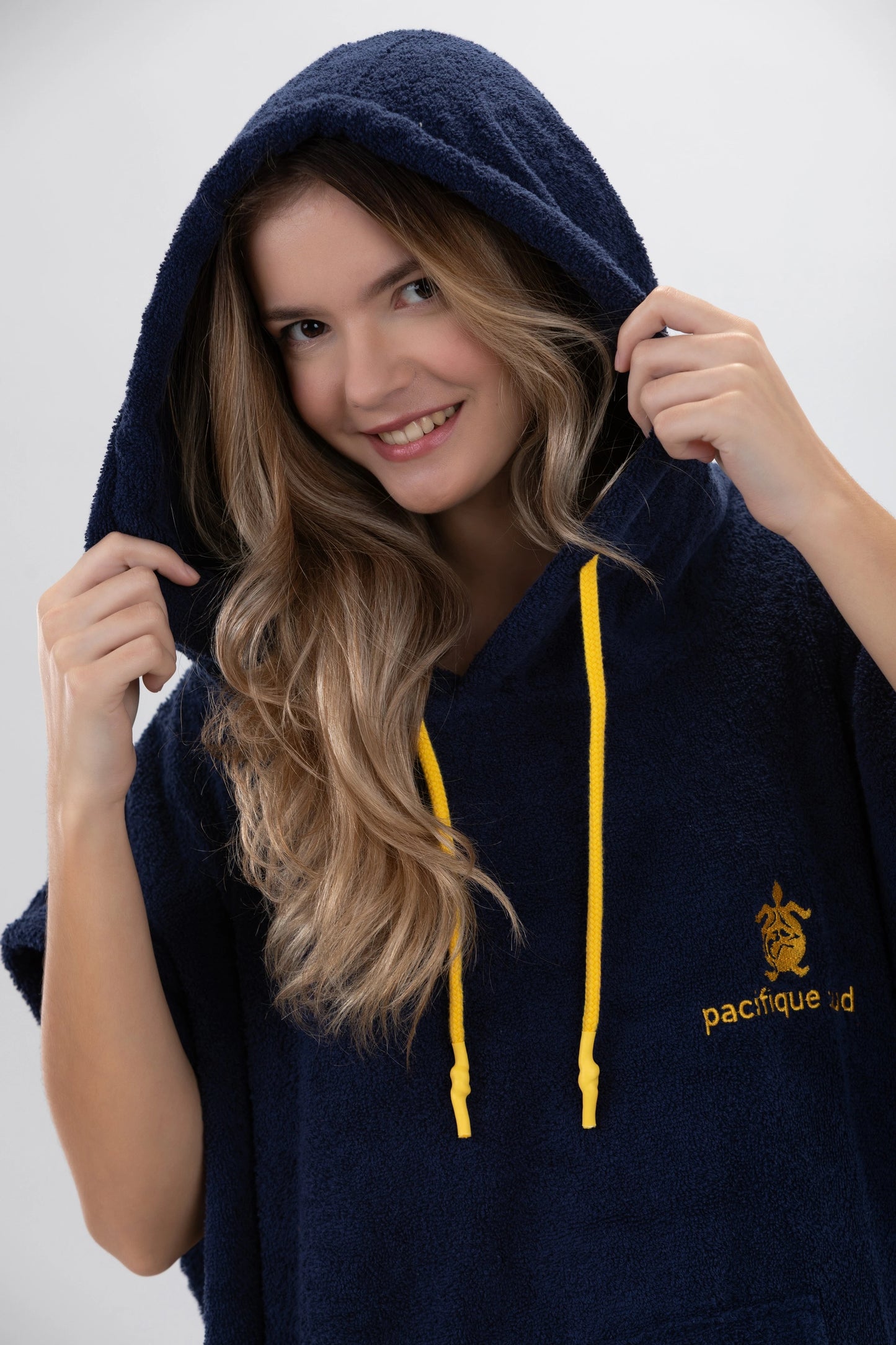 Navy Blue Surf Poncho - One Size - Cotton - with sleeves
