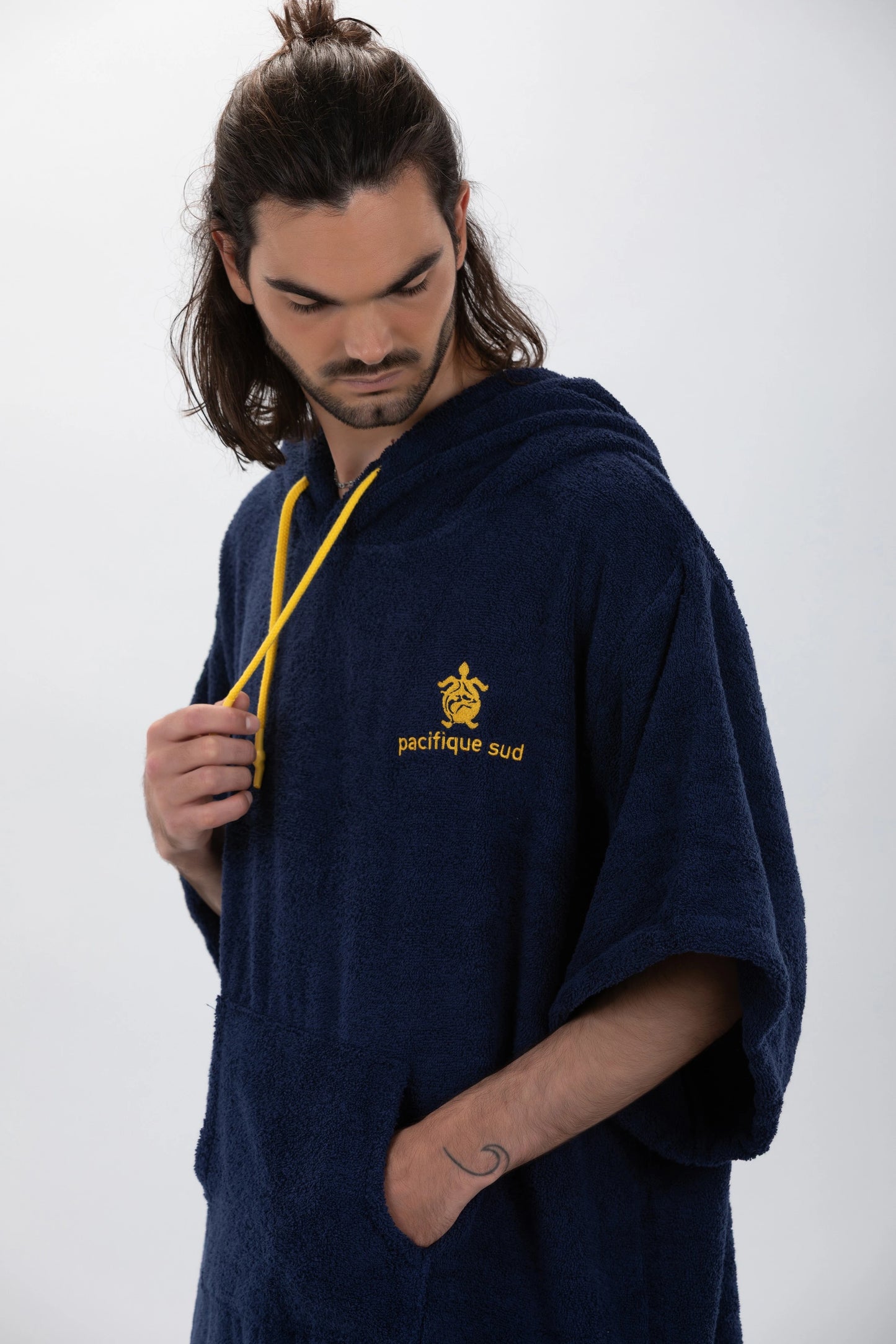 Navy Blue Surf Poncho - One Size - Cotton - with sleeves