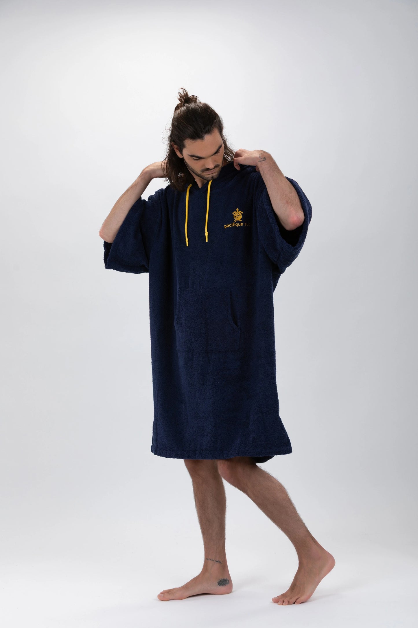 Navy Blue Surf Poncho - One Size - Cotton - with sleeves