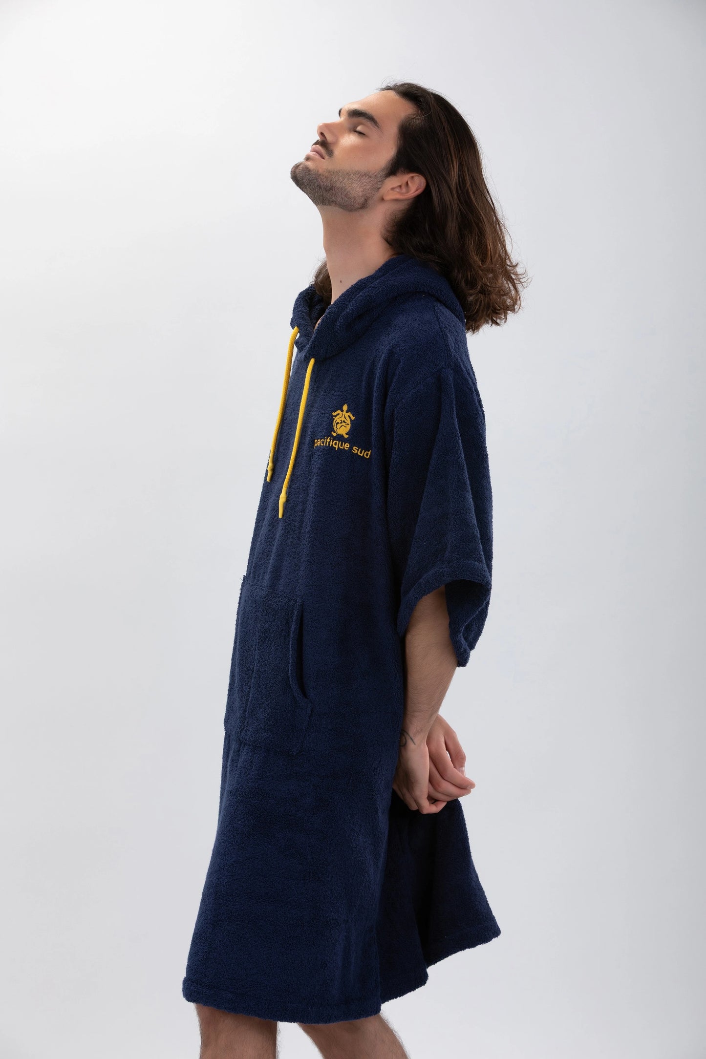 Navy Blue Surf Poncho - One Size - Cotton - with sleeves
