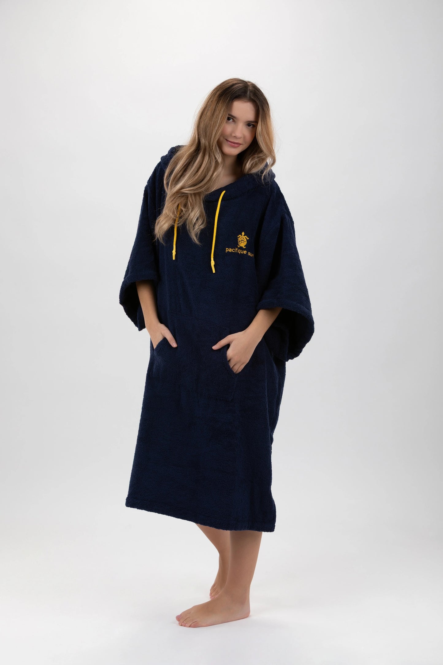 Navy Blue Surf Poncho - One Size - Cotton - with sleeves