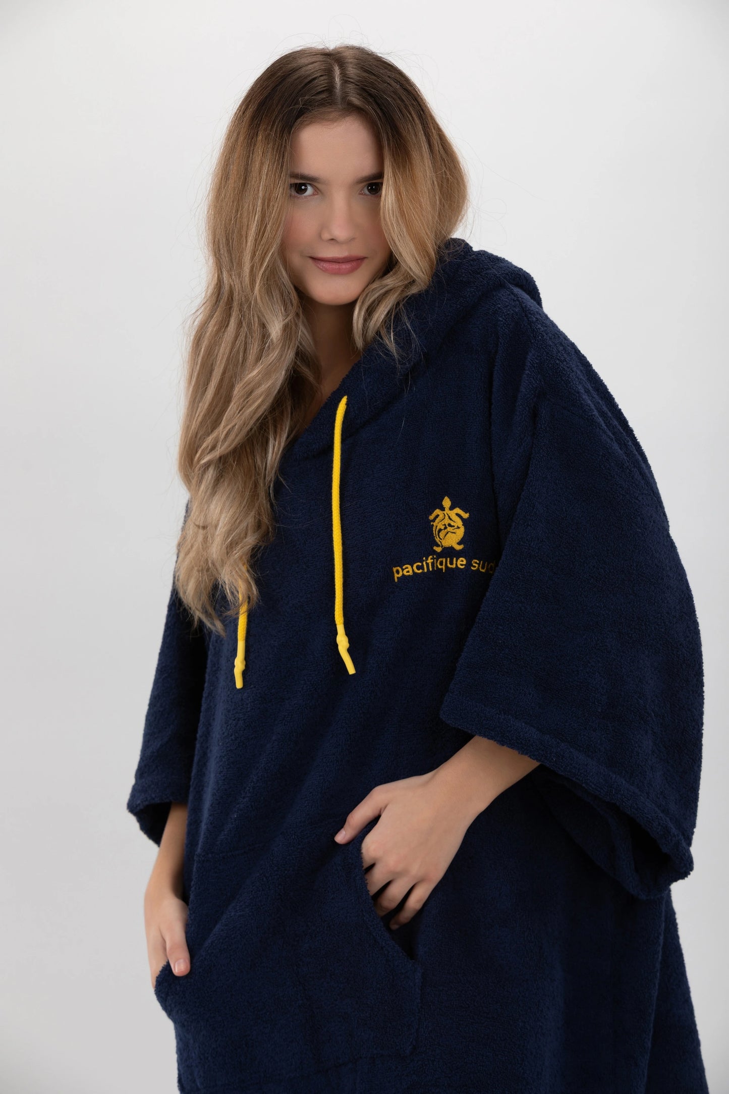 Navy Blue Surf Poncho - One Size - Cotton - with sleeves