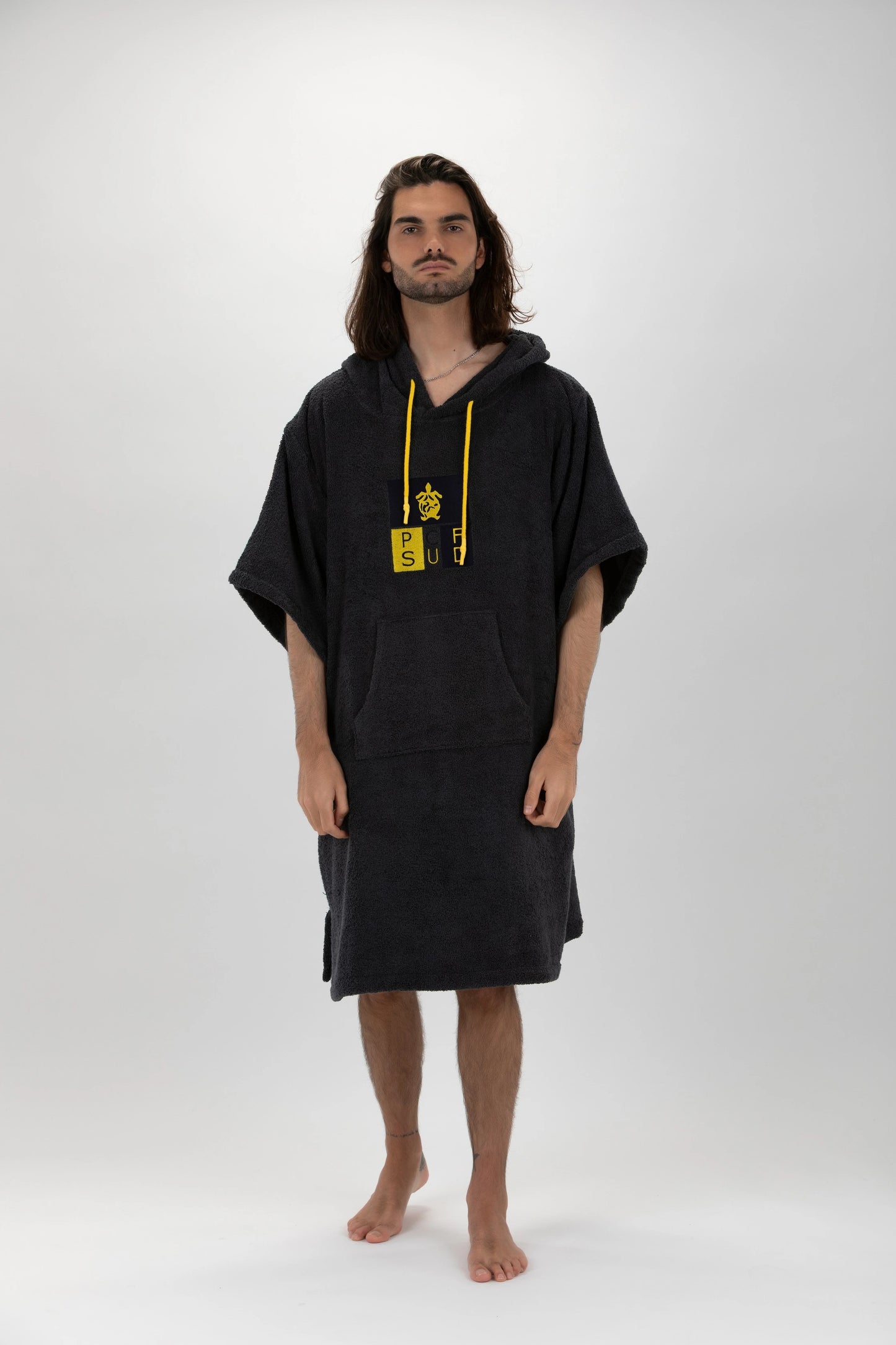 Dark Gray Surf Poncho - One Size - Cotton - with sleeves