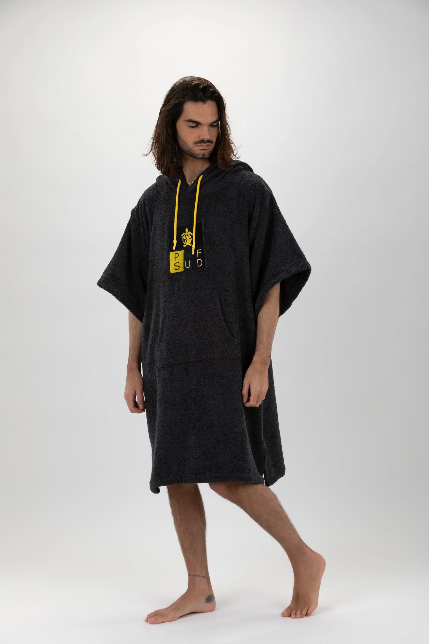 Dark Gray Surf Poncho - One Size - Cotton - with sleeves