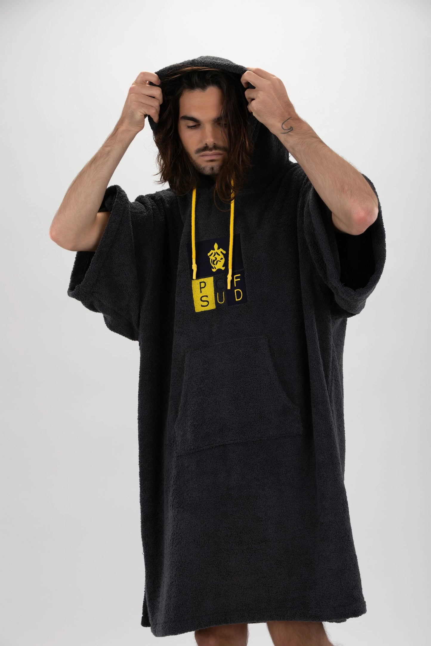 Dark Gray Surf Poncho - One Size - Cotton - with sleeves