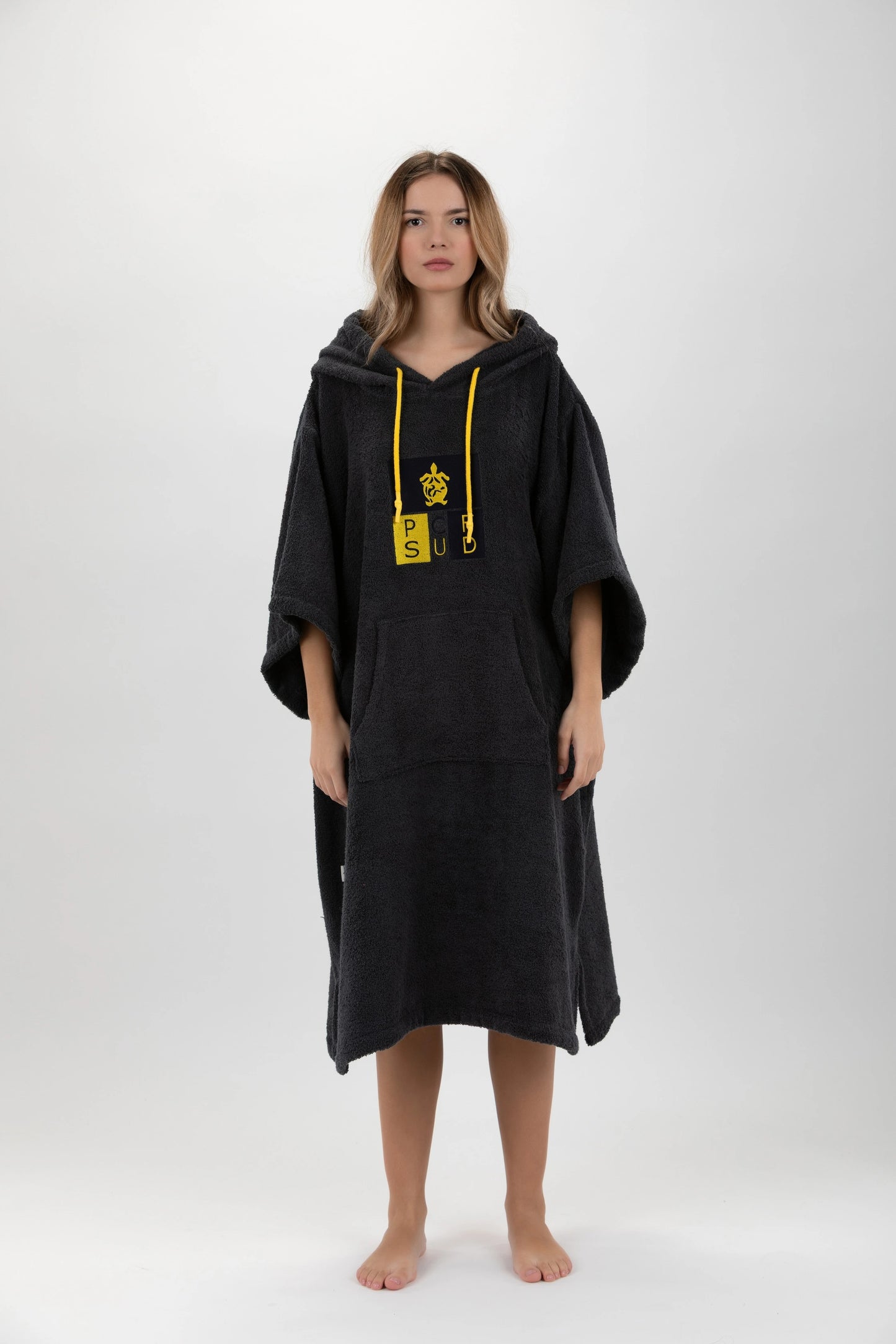Dark Gray Surf Poncho - One Size - Cotton - with sleeves