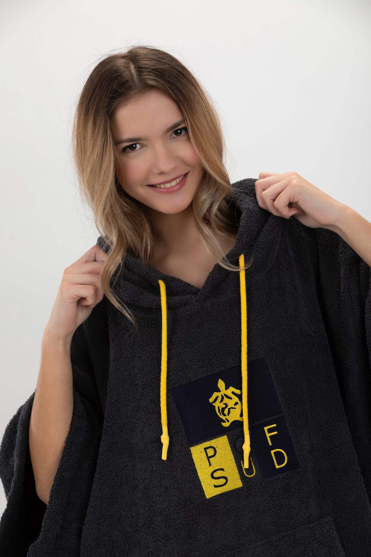 Dark Gray Surf Poncho - One Size - Cotton - with sleeves