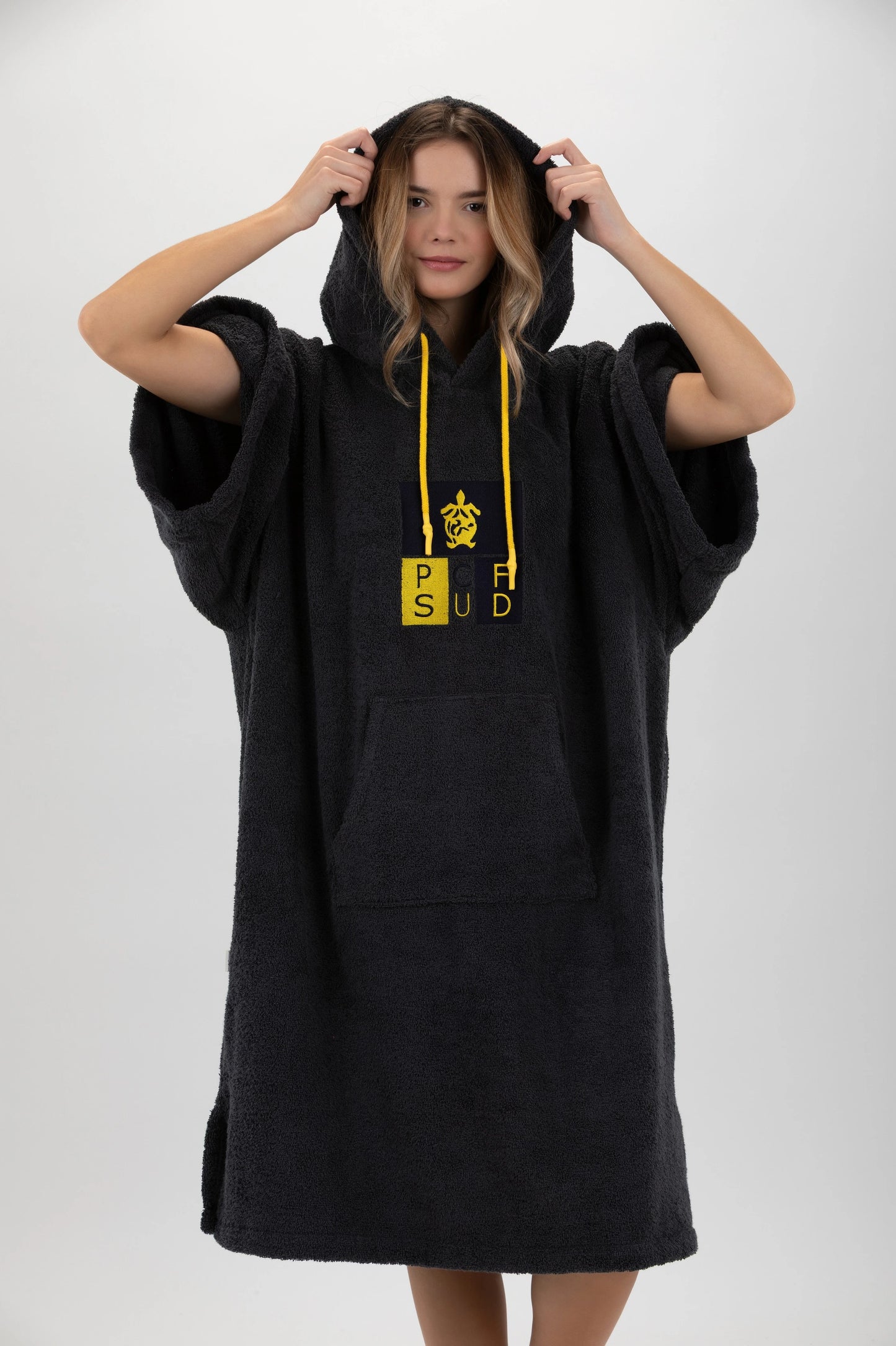 Dark Gray Surf Poncho - One Size - Cotton - with sleeves