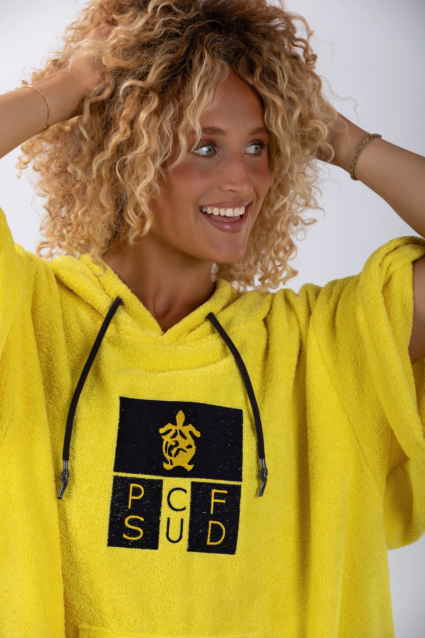 Surf Poncho Giallo - Taglia Unica - Cotone - con maniche