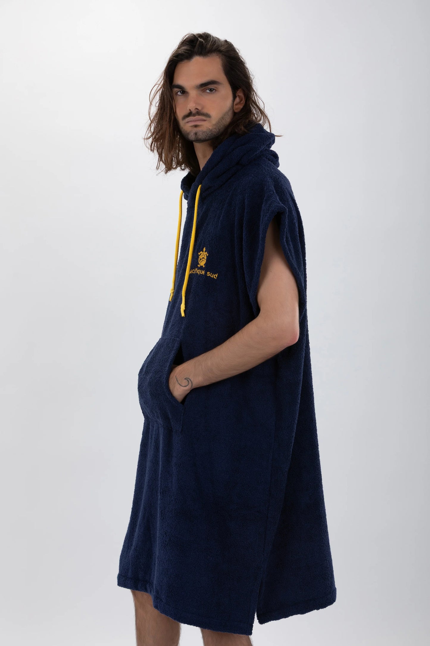 Blauer Surf-Poncho – große Größe – Baumwolle – ärmellos