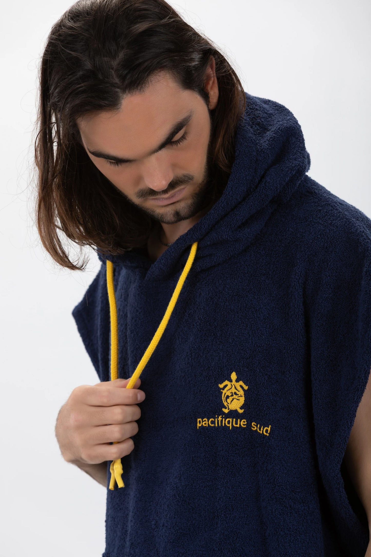 Blauer Surf-Poncho – große Größe – Baumwolle – ärmellos