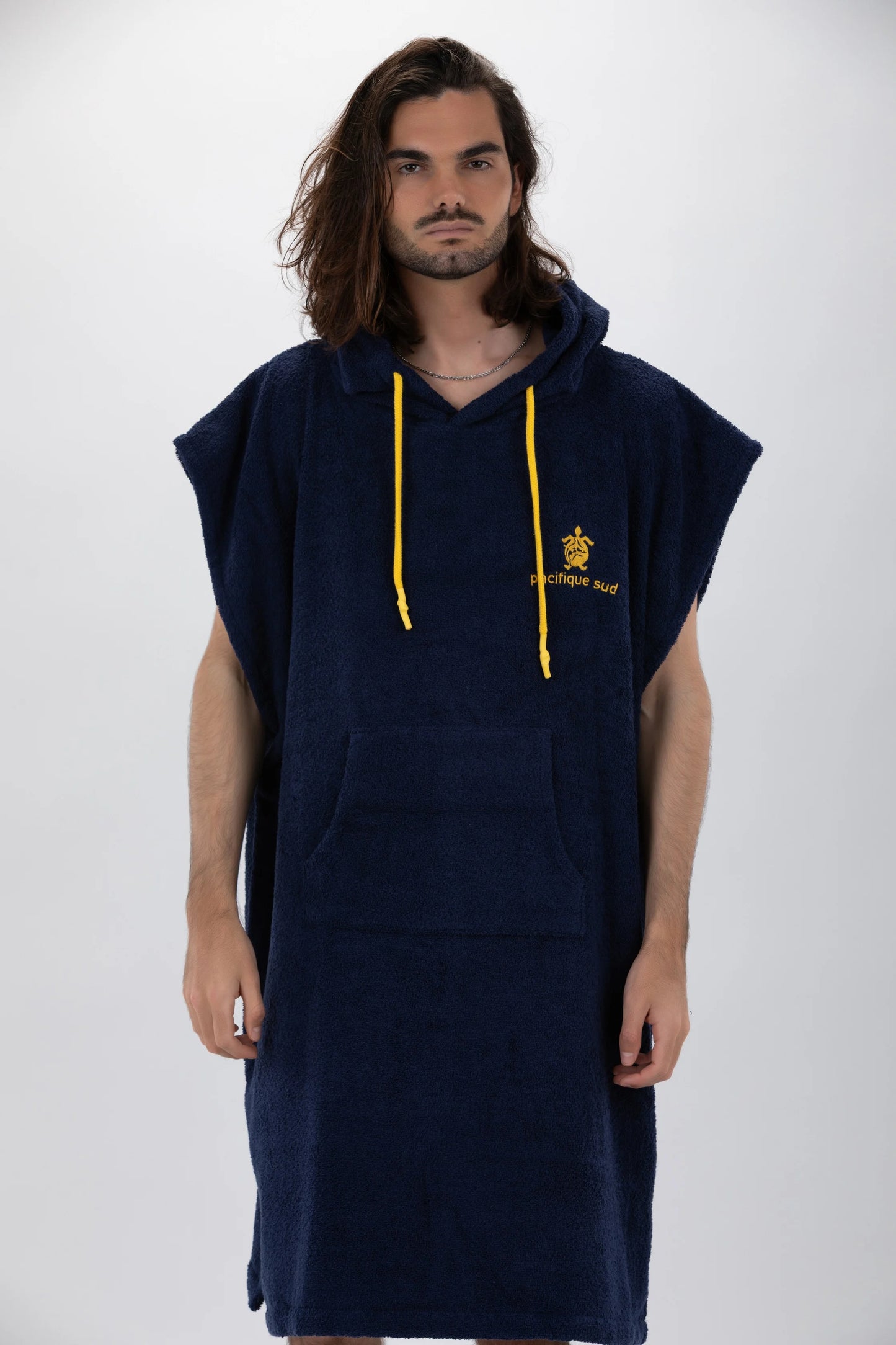 Blauer Surf-Poncho – große Größe – Baumwolle – ärmellos