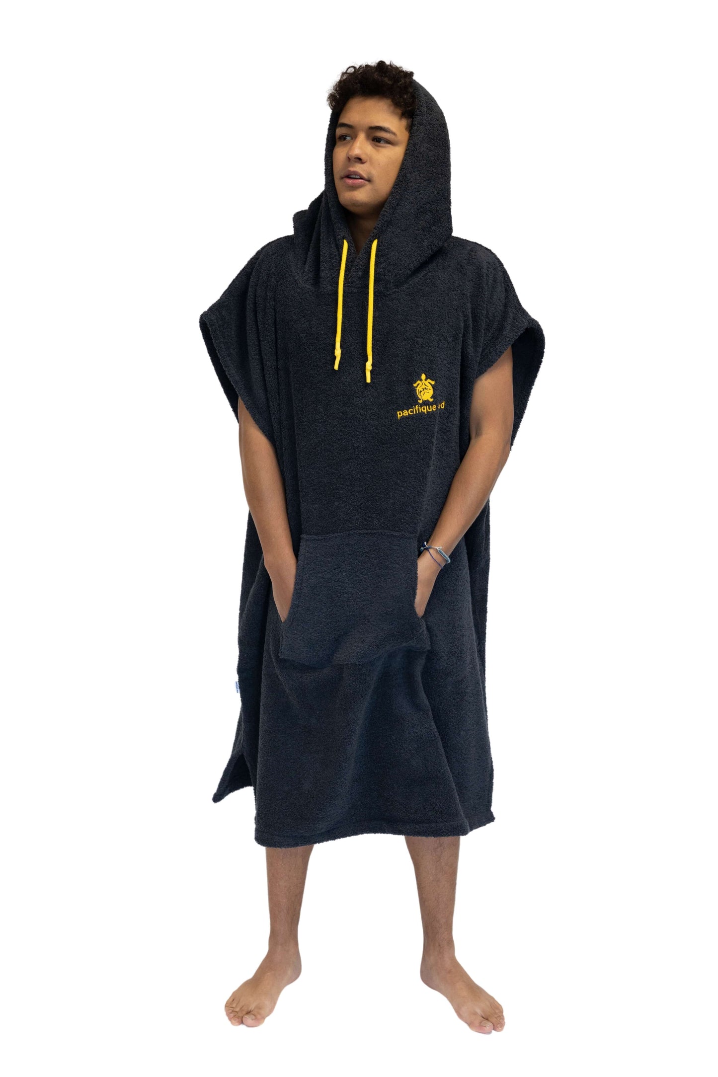 Poncho Surf Cinza Escuro - Tamanho Largo - Algodão - Sem mangas