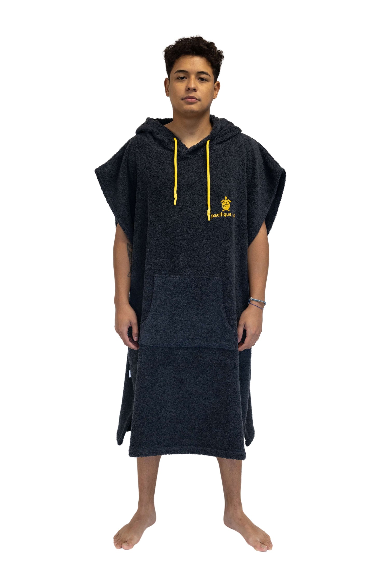 Poncho Surf Cinza Escuro - Tamanho Largo - Algodão - Sem mangas