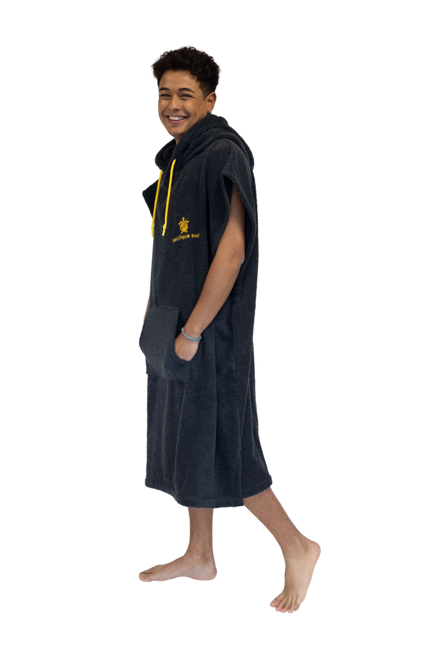 Poncho Surf Cinza Escuro - Tamanho Largo - Algodão - Sem mangas